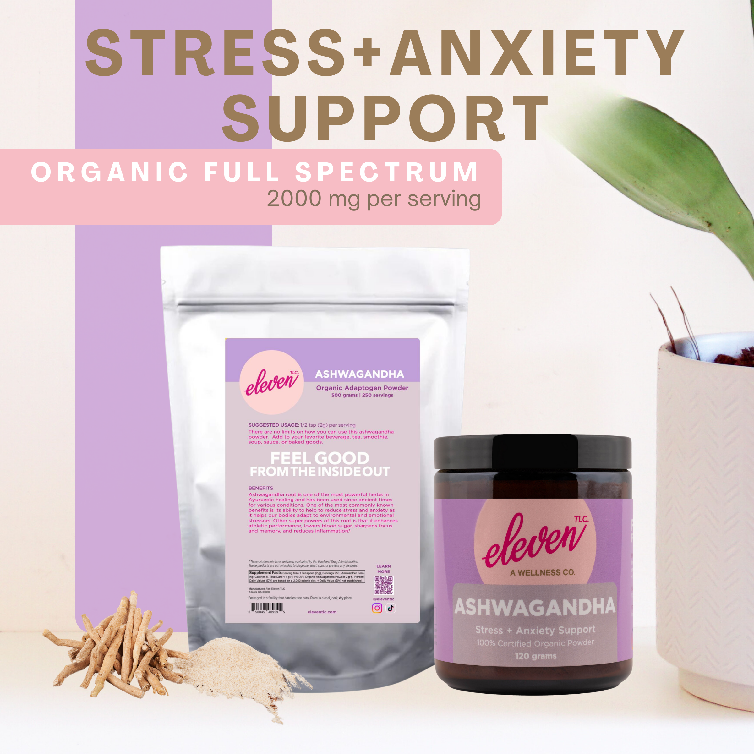Ashwagandha Powder Organic – Full Spectrum 2000mg Per Serving | Stress, Energy, Focus