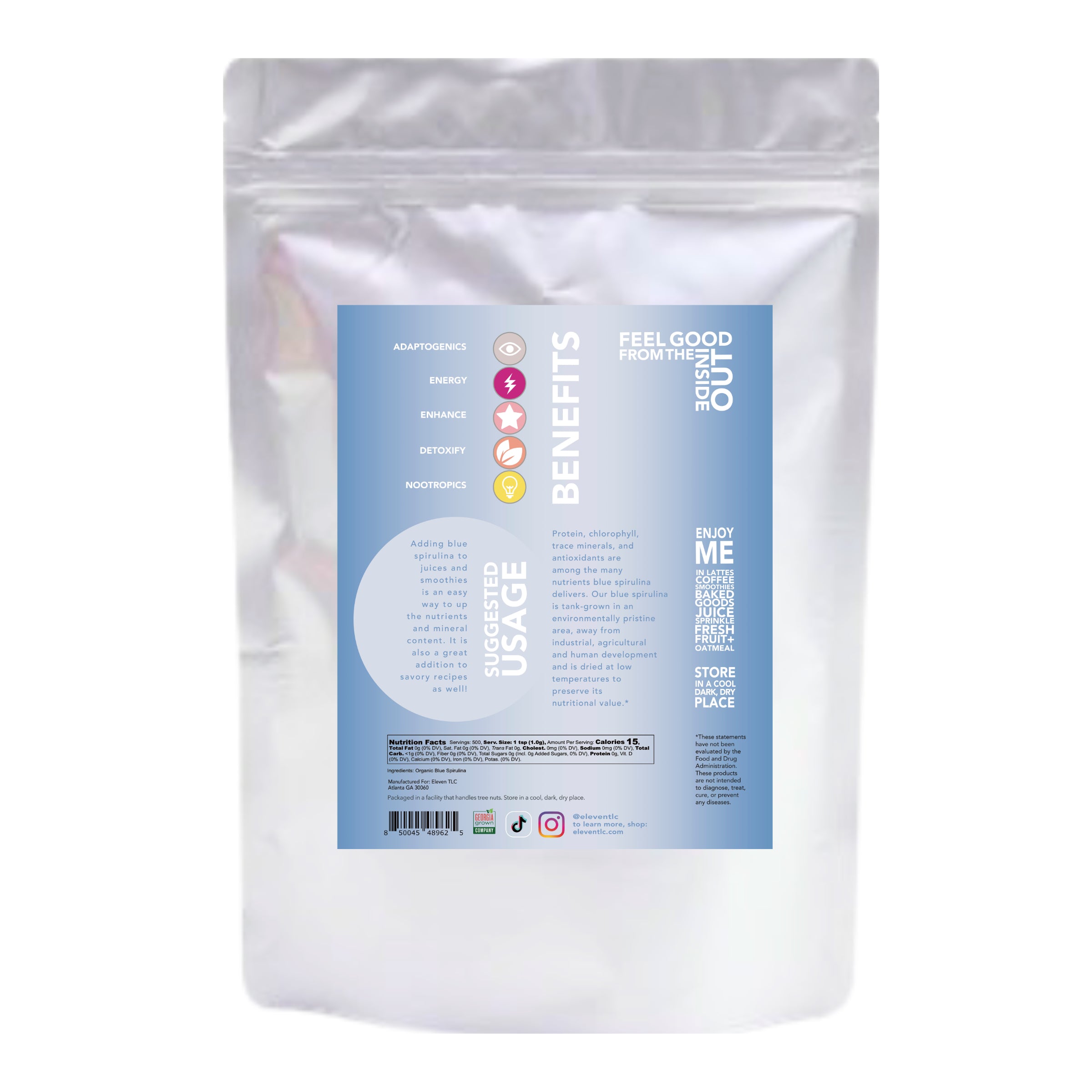 Blue Spirulina Powder – 500g Bulk Bag | Organic Vegan Superfood (approx. 500 Servings)