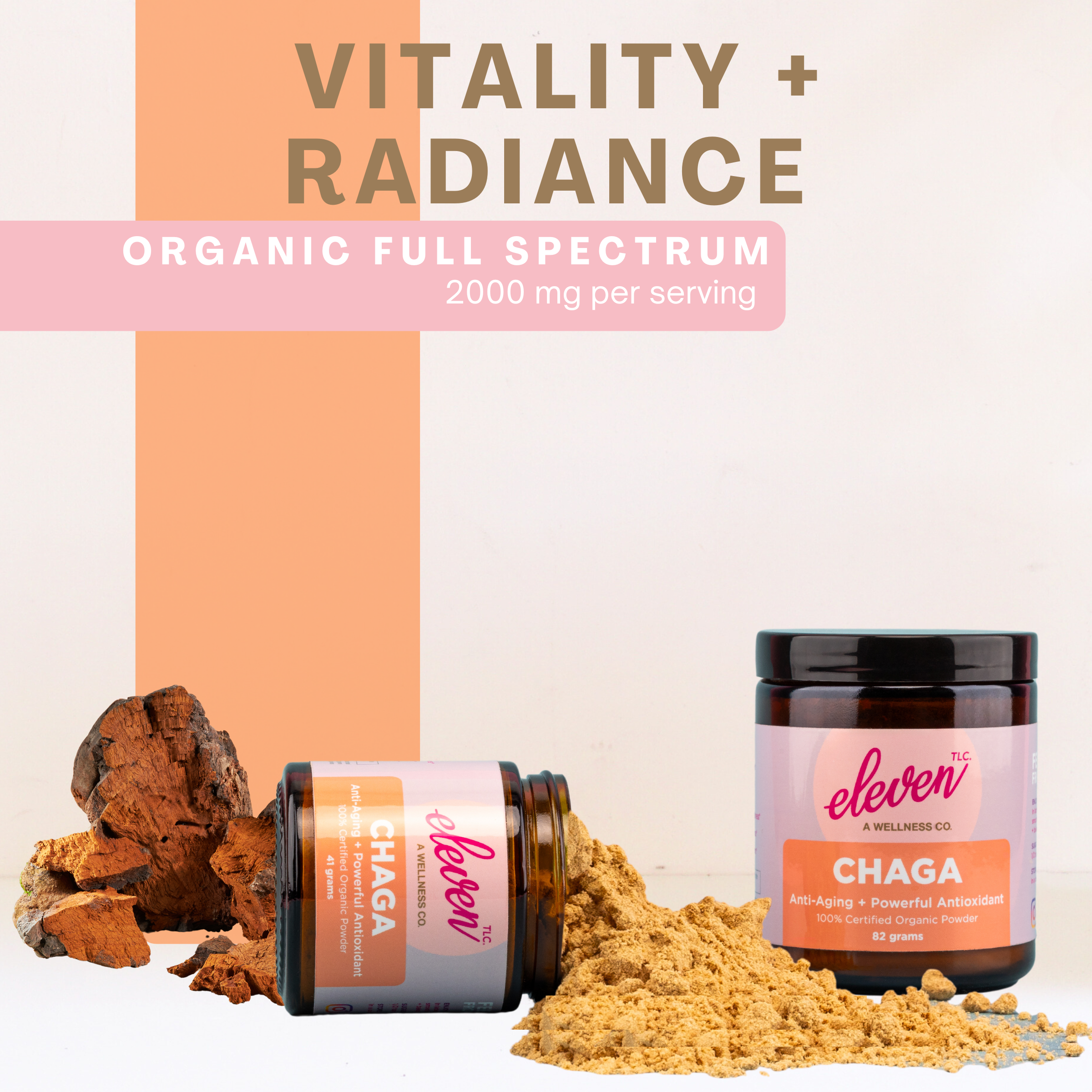 Organic Chaga Mushroom Powder, Full Spectrum – Antioxidant + Anti-Aging Superfood