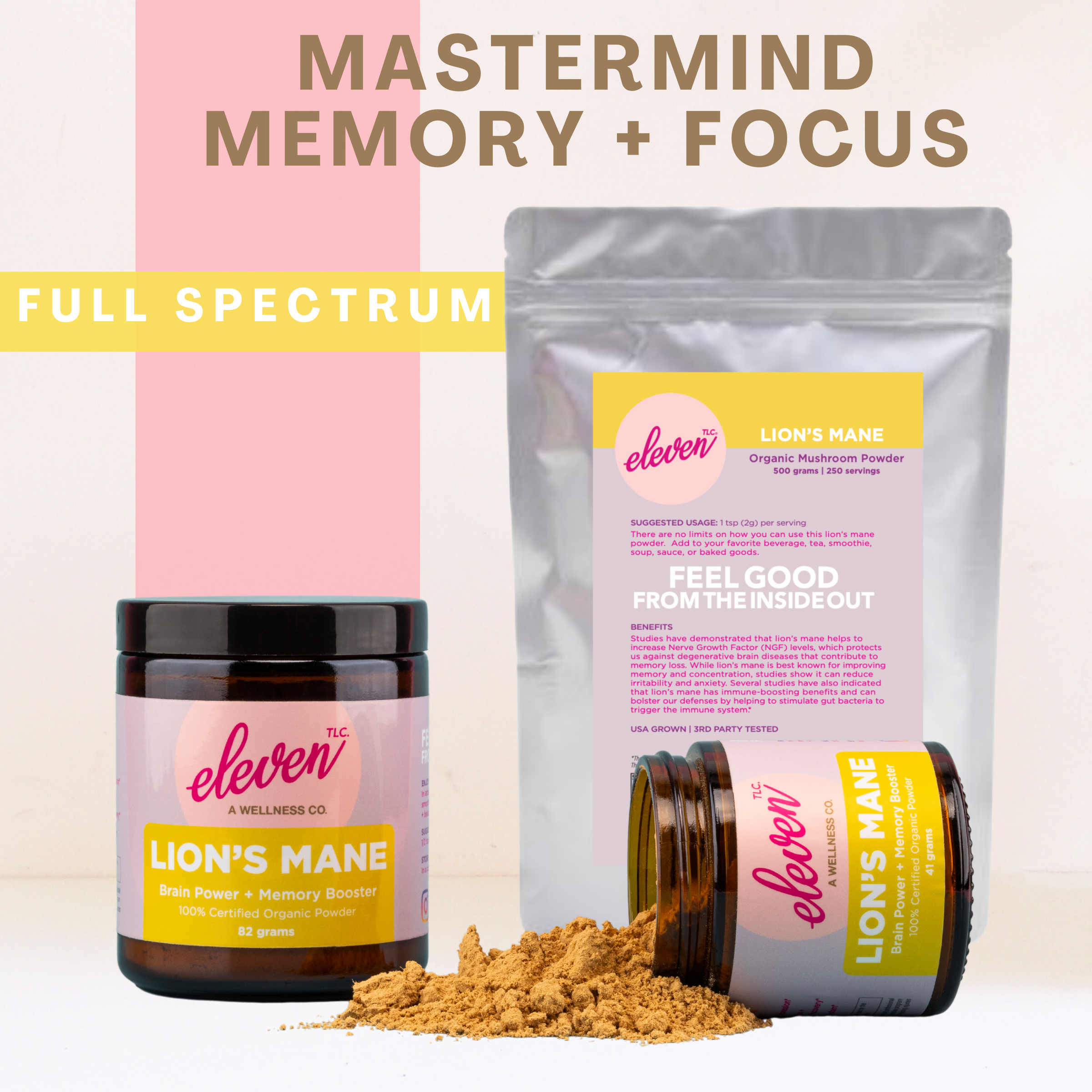 Lion’s Mane Organic Mushroom Powder – 500g | 250 Servings | USA-Grown Superfood for Brain, Mood & Immunity
