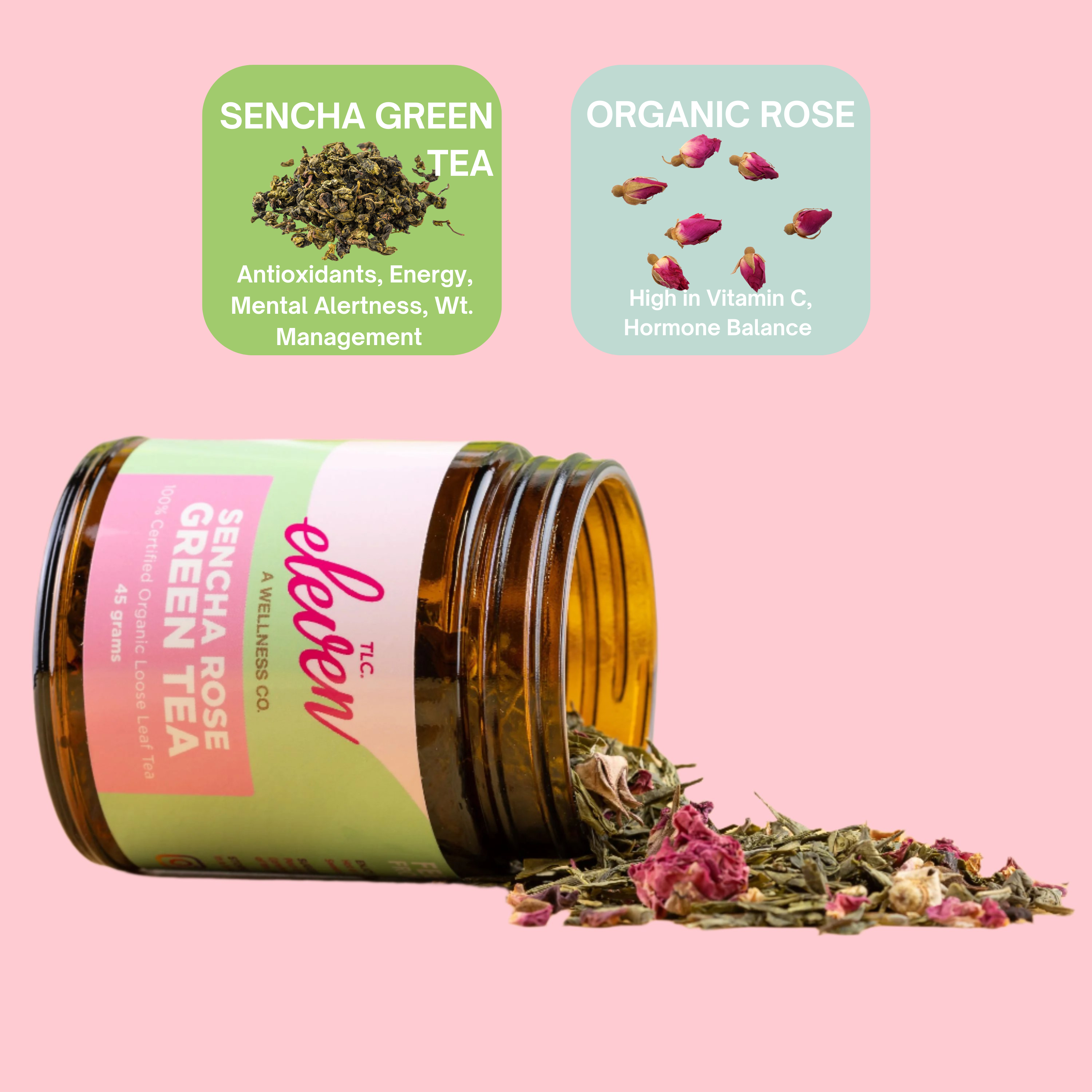 Sencha Green Organic Tea with Rose Petals | Loose Leaf