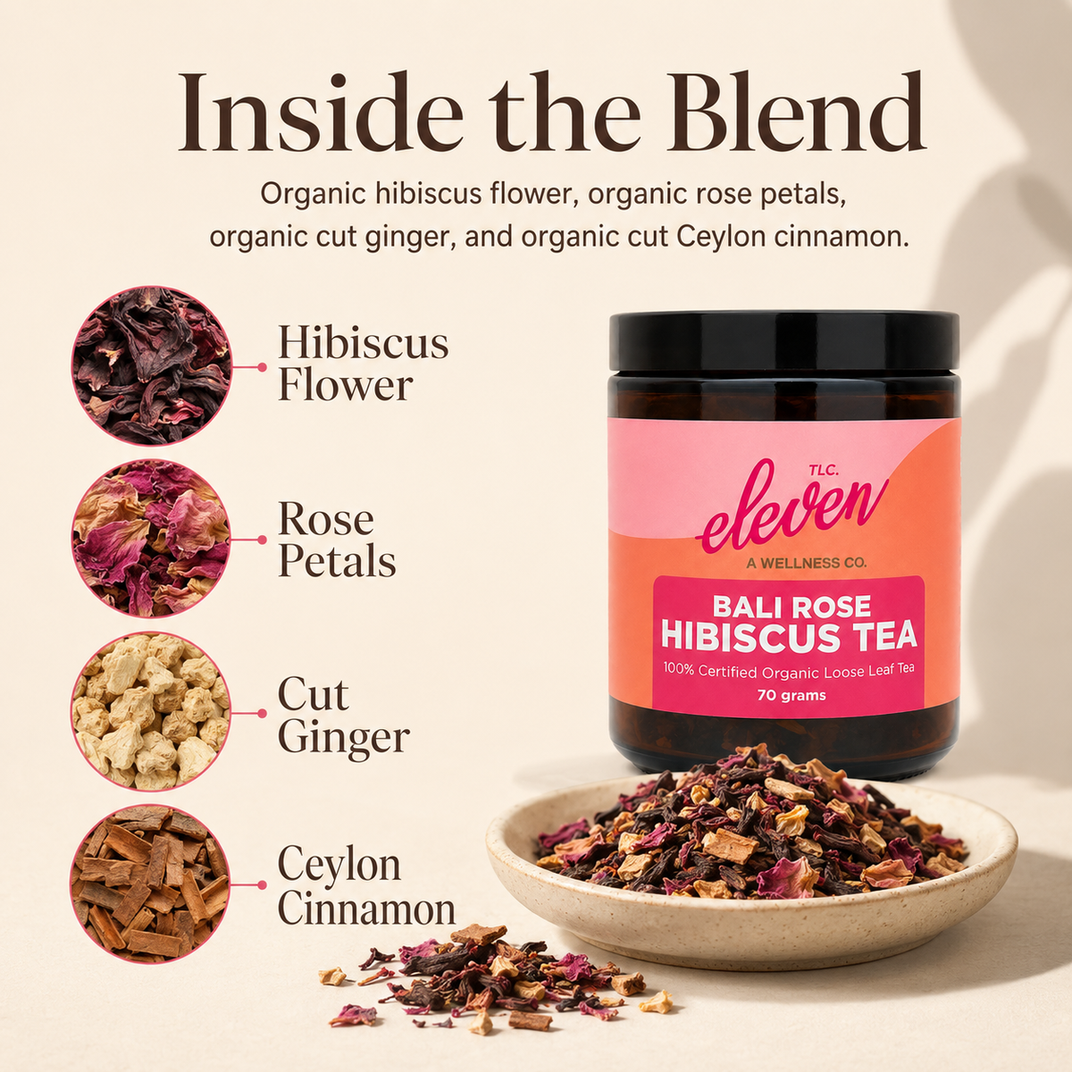 Bali Rose Organic Loose Leaf Tea | Hibiscus & Rose | Eleven TLC