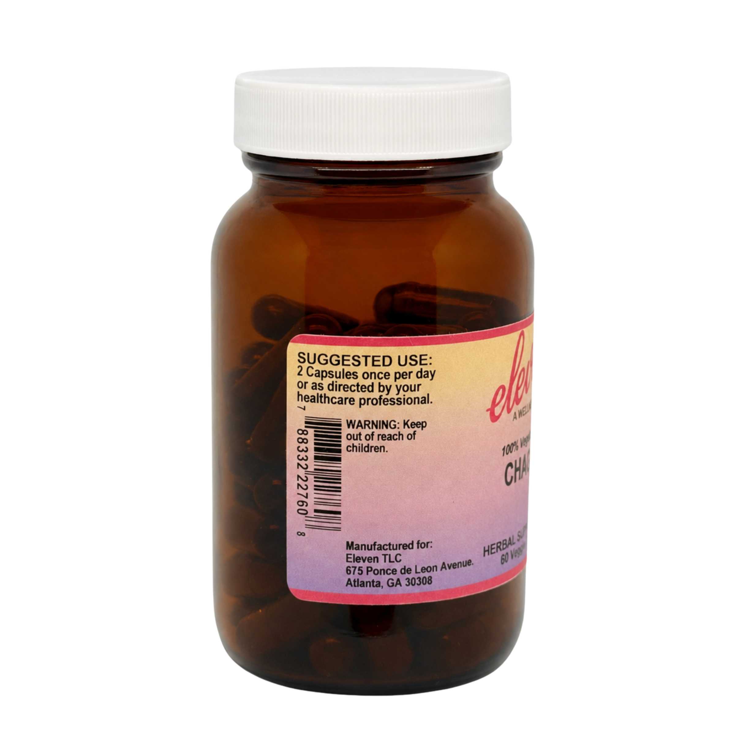 Eleven TLC Chaga Mushroom capsules label showing Daily Signal: take 2 capsules daily.