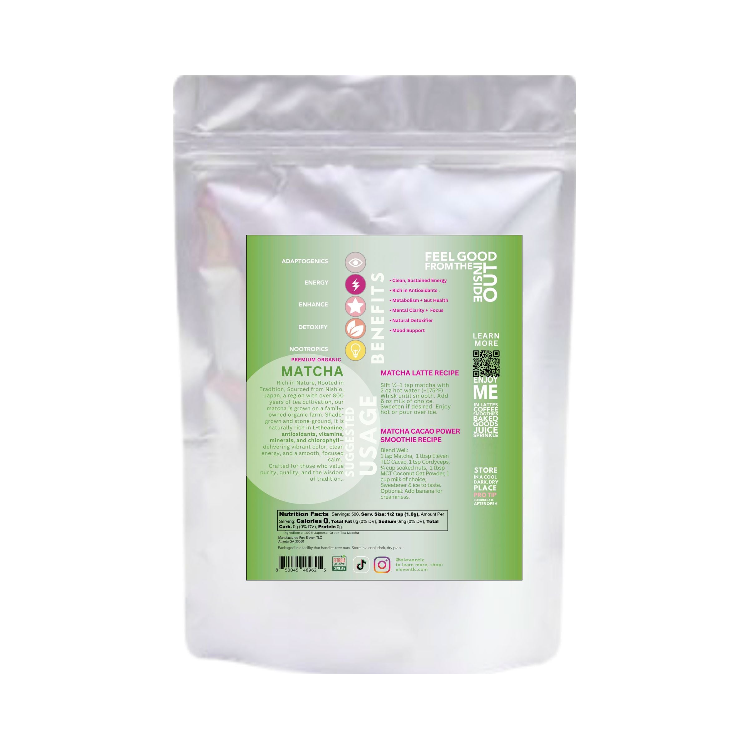 Premium Organic Culinary Japanese Matcha Powder — 500g (17.6 oz) ~500 Servings | Resealable Bag | Food Service Ready