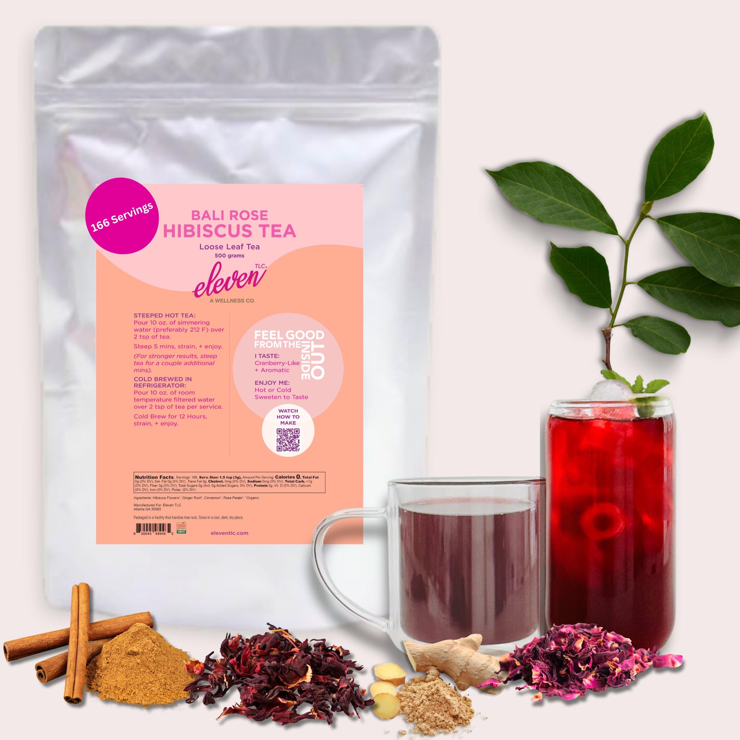 Bali Rose Organic Loose Leaf Tea with Ginger, Rose, Cinnamon, Hibiscus Flower