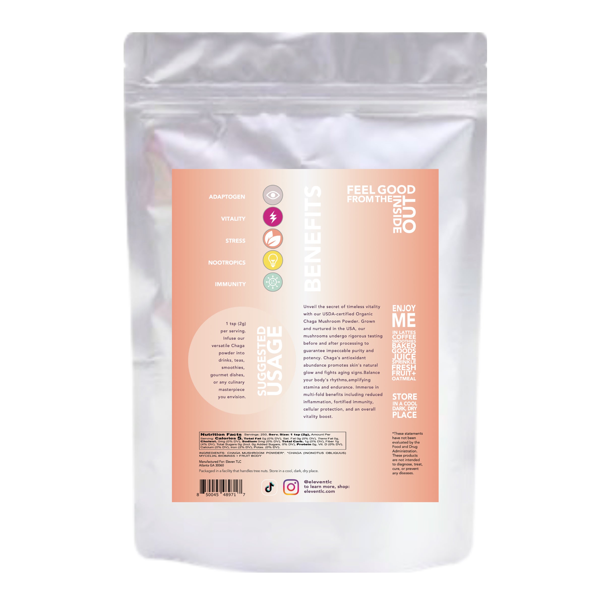 Chaga Organic Mushroom Powder | Full-Spectrum Superfood for Wellness 500g