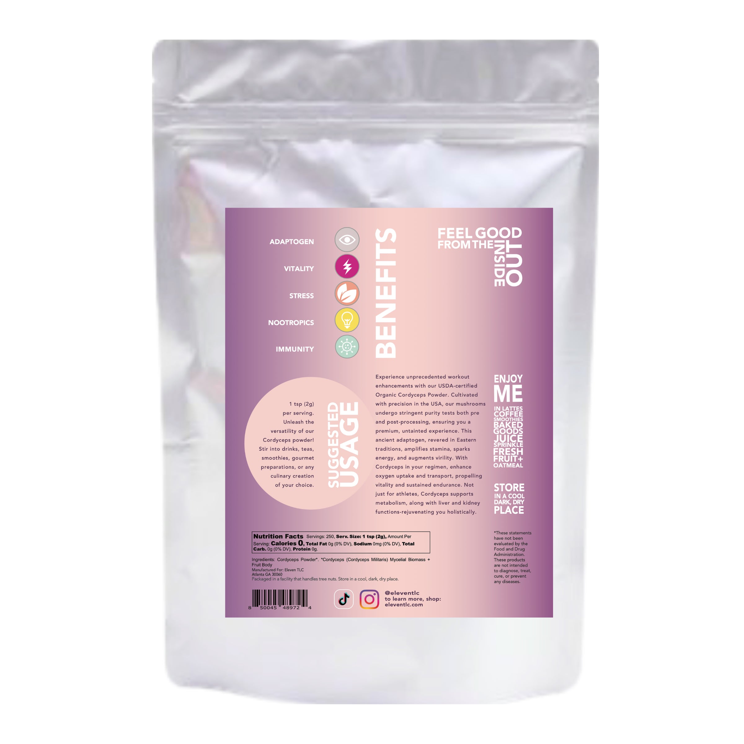 Cordyceps Organic Superfood Powder (500 Grams) 250 Servings