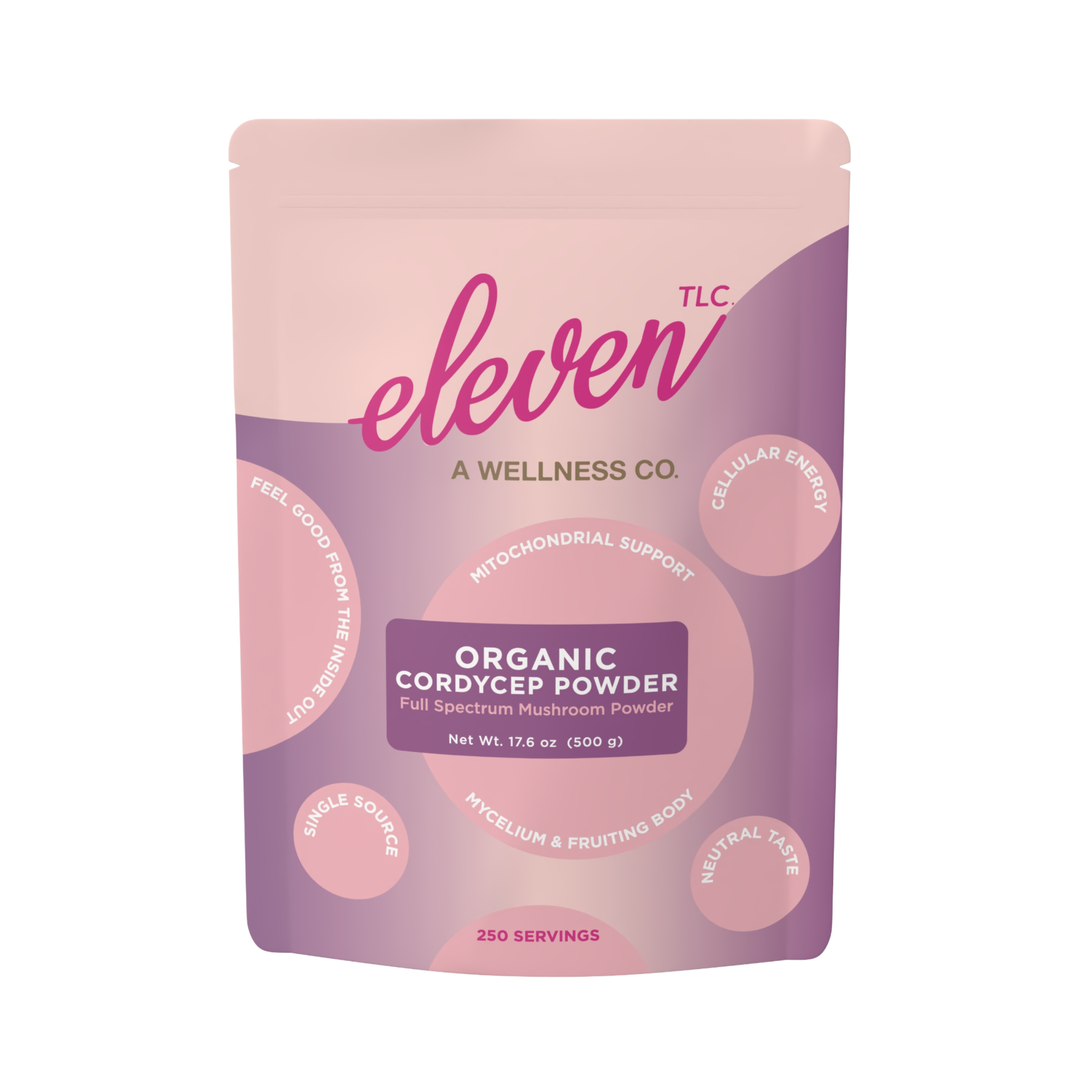 Package of Organic Cordycep Powder from eleven tlc on a white background