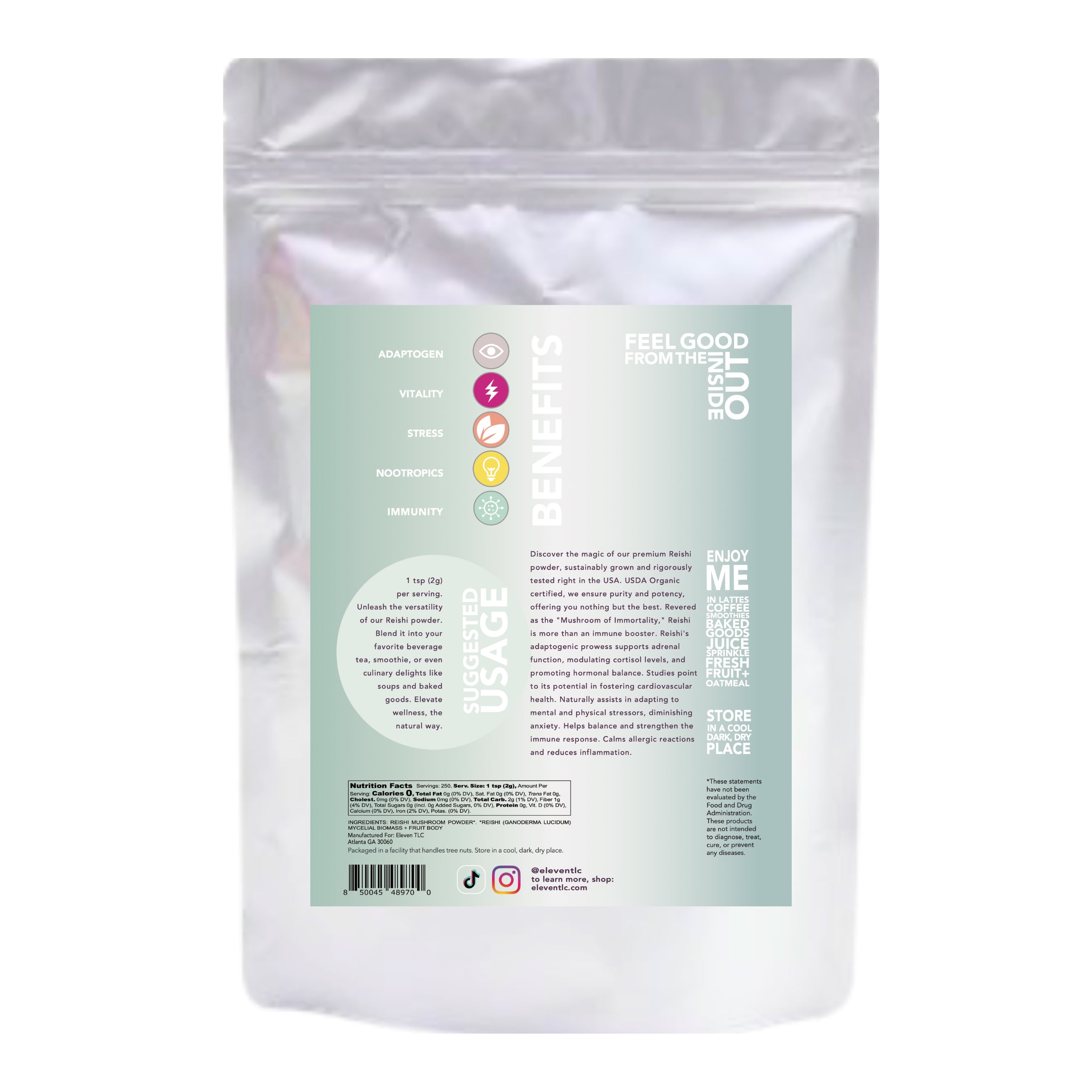 Reishi Mushroom Powder 500g • Organic Adaptogen for Stress, Immunity, Sleep & Calm • Fruiting Body + Mycelium | 250 Servings | Lab-Tested, Bulk Wellness Use