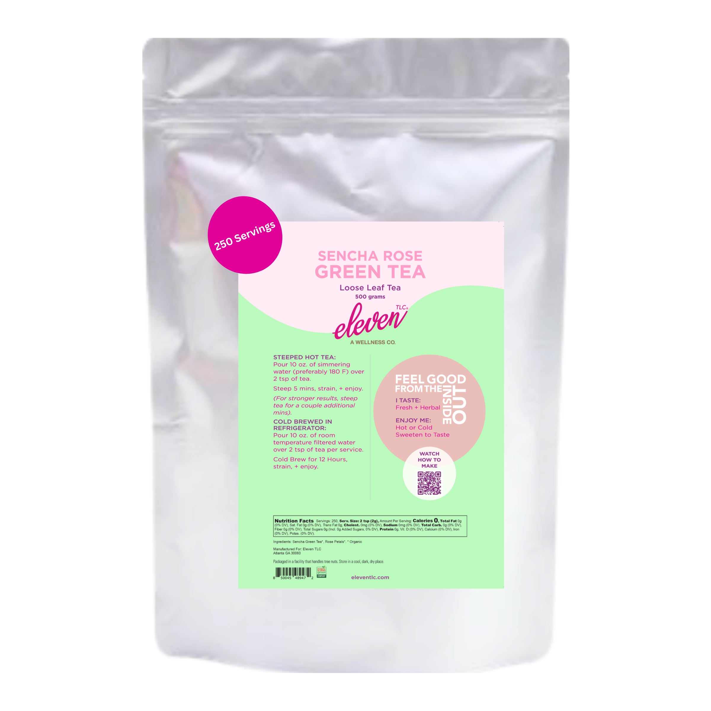 Sencha Green Organic Tea with Rose Petals | Loose Leaf (500g) 250 Servings