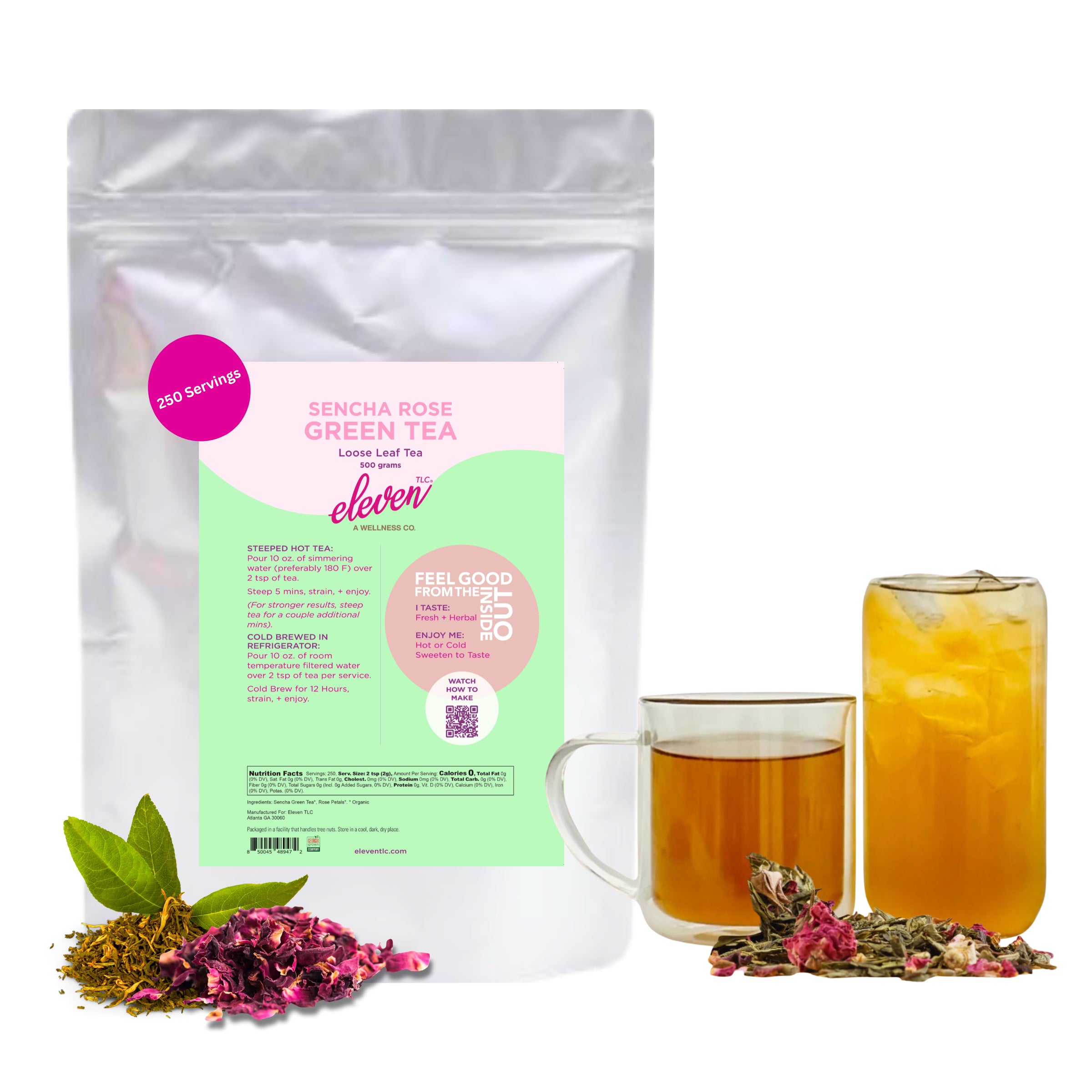 Sencha Green Organic Tea with Rose Petals | Loose Leaf (500g) 250 Servings