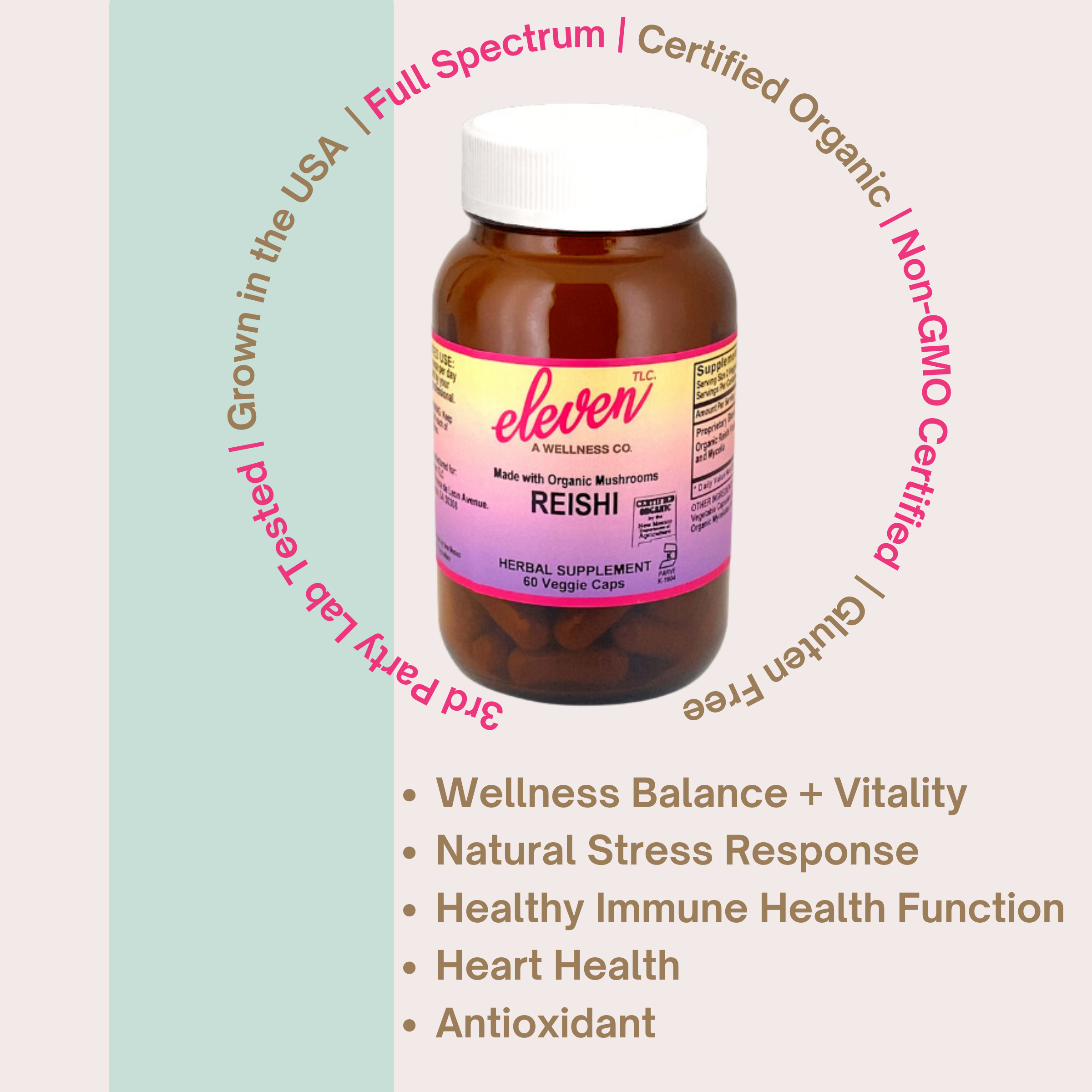Reishi Organic Mushroom Supplement | Vegan Capsules | 60 Count