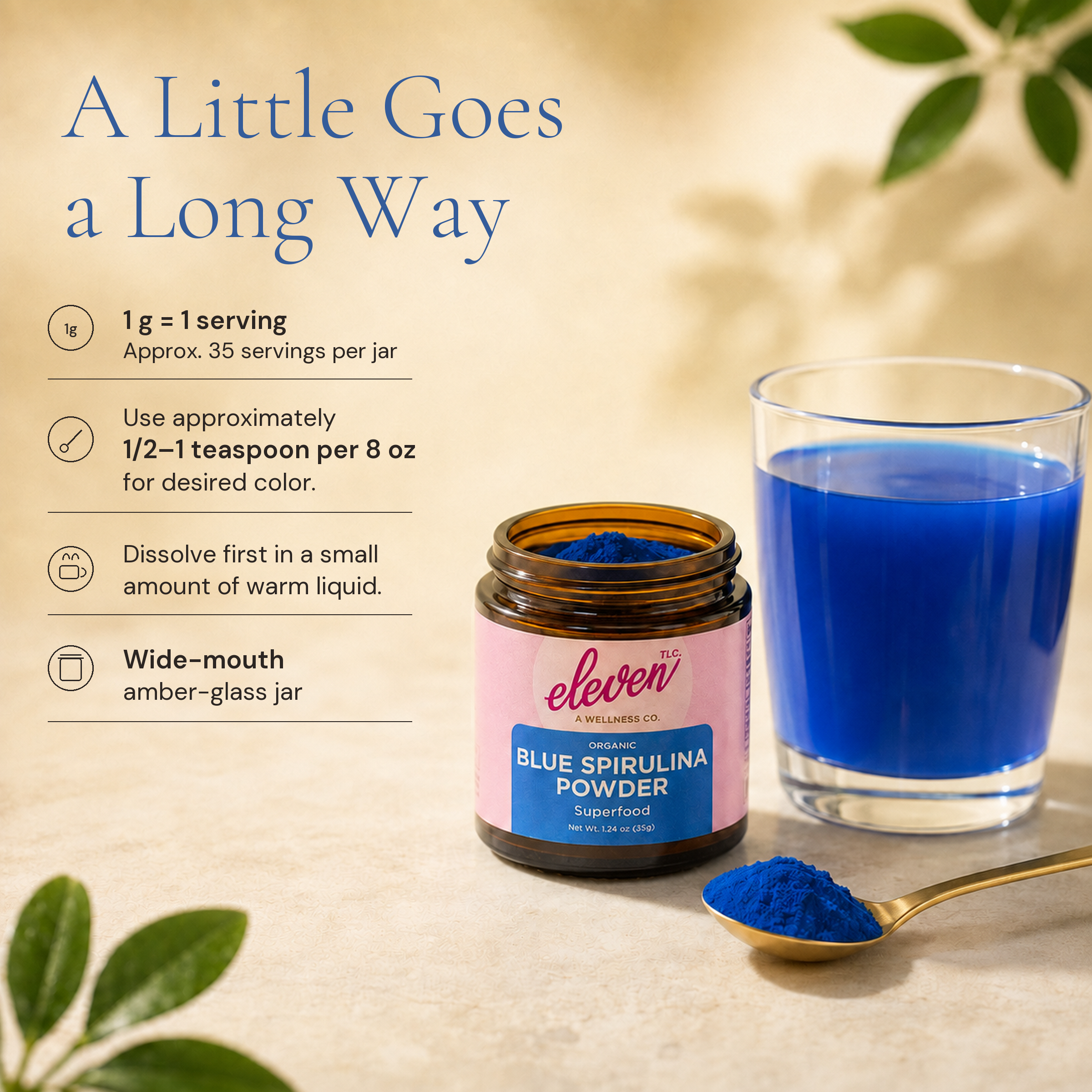 Organic Blue Spirulina Powder | Phycocyanin Antioxidant | 35g