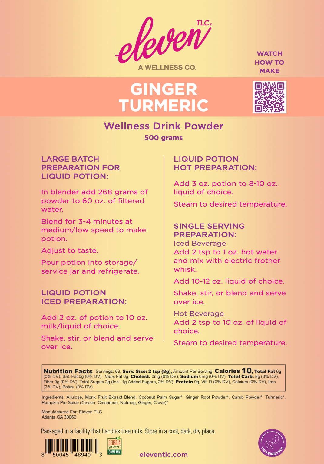 Ginger Turmeric | Superfood Drink Mix Powder (500 G )| 62 Servings