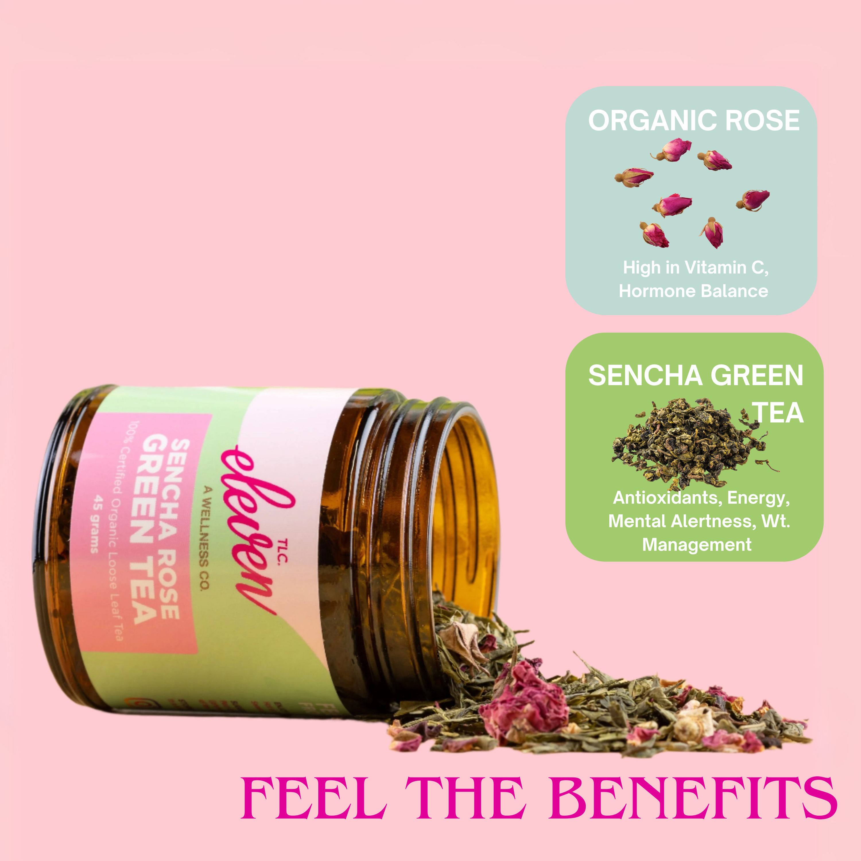 Sencha Green Organic Tea with Rose Petals | Loose Leaf (500g) 250 Servings