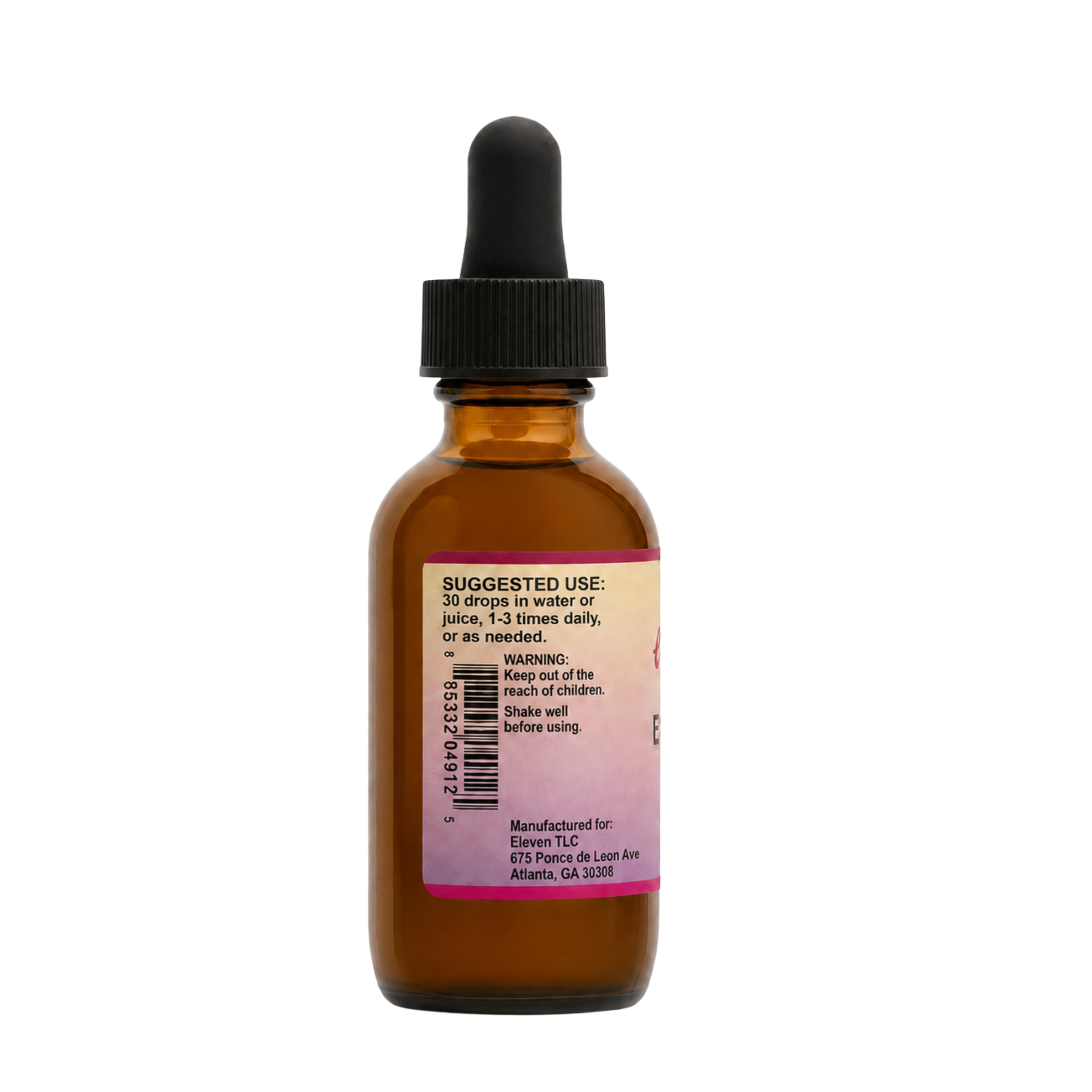 Eleven TLC 2oz Echinacea tincture label: suggested use of 30 drops in water or juice, 1-3 times daily as needed.