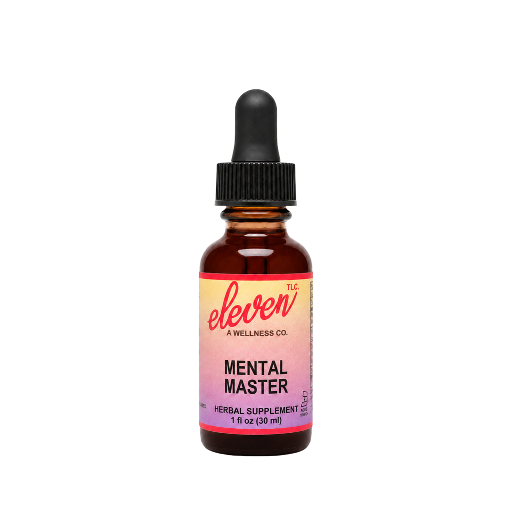 Eleven TLC 1oz Mental Master herbal tincture dropper bottle with branding on white background.