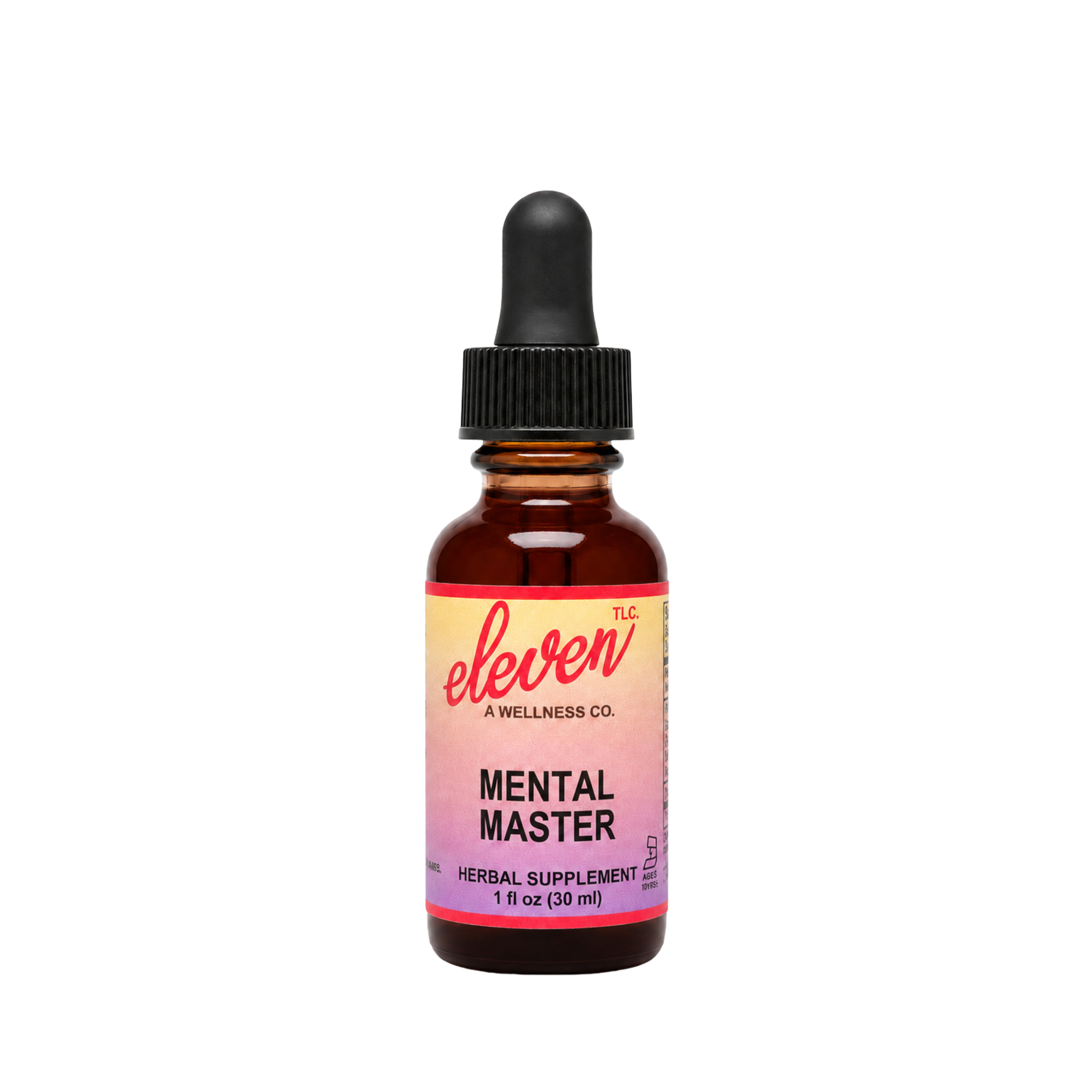 Eleven TLC 1oz Mental Master herbal tincture dropper bottle with branding on white background.