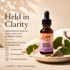 Eleven TLC Mental Master 1 oz tincture infographic; details daily botanical drops for focus, clarity, and cognitive support.