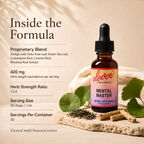 Eleven TLC Mental Master 1 oz tincture infographic; details 420mg proprietary herbal blend, 1:2.4 strength ratio, and 30 servings.