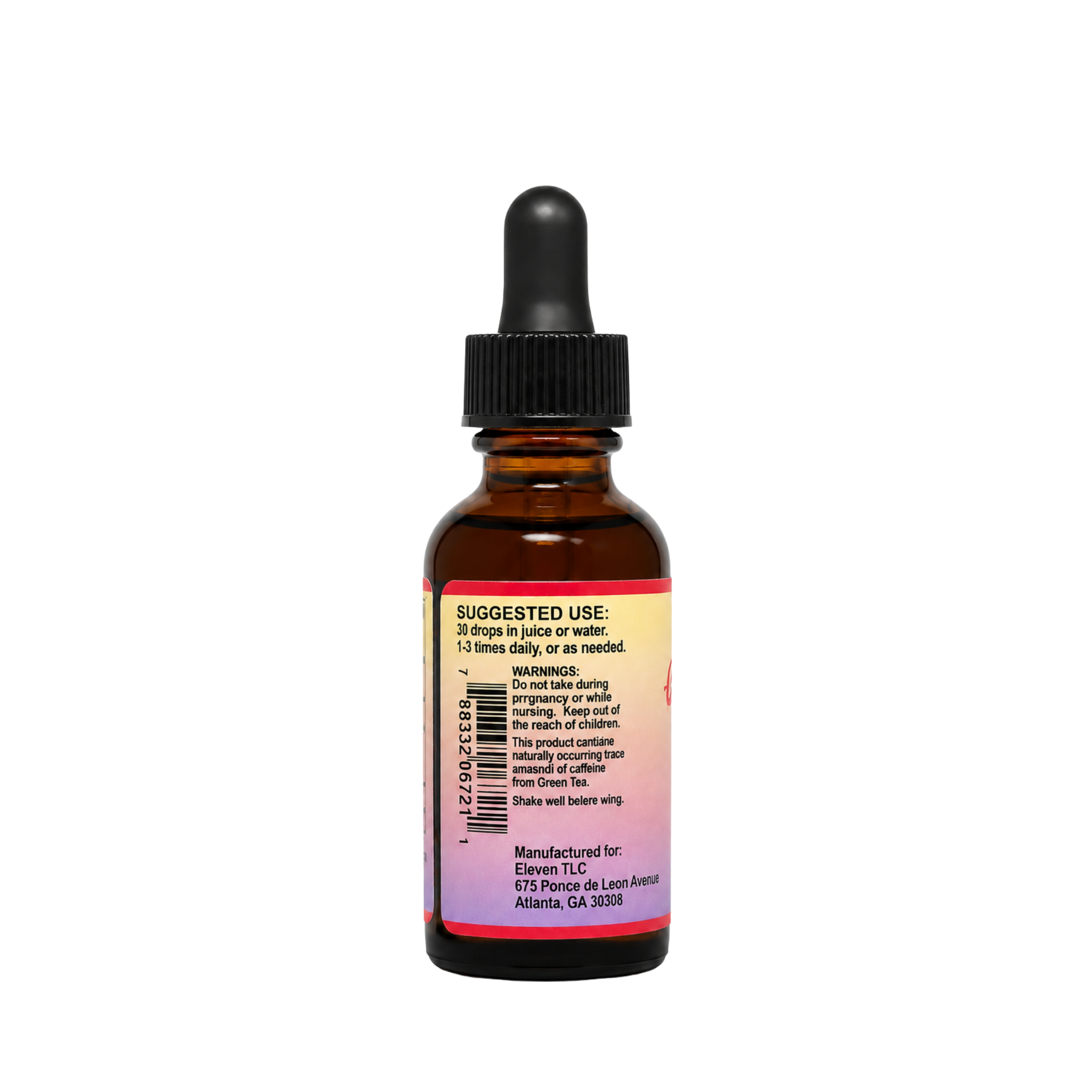 Eleven TLC 1oz Mental Master tincture label: suggested use of 30 drops, 1-3 times daily in water or juice.