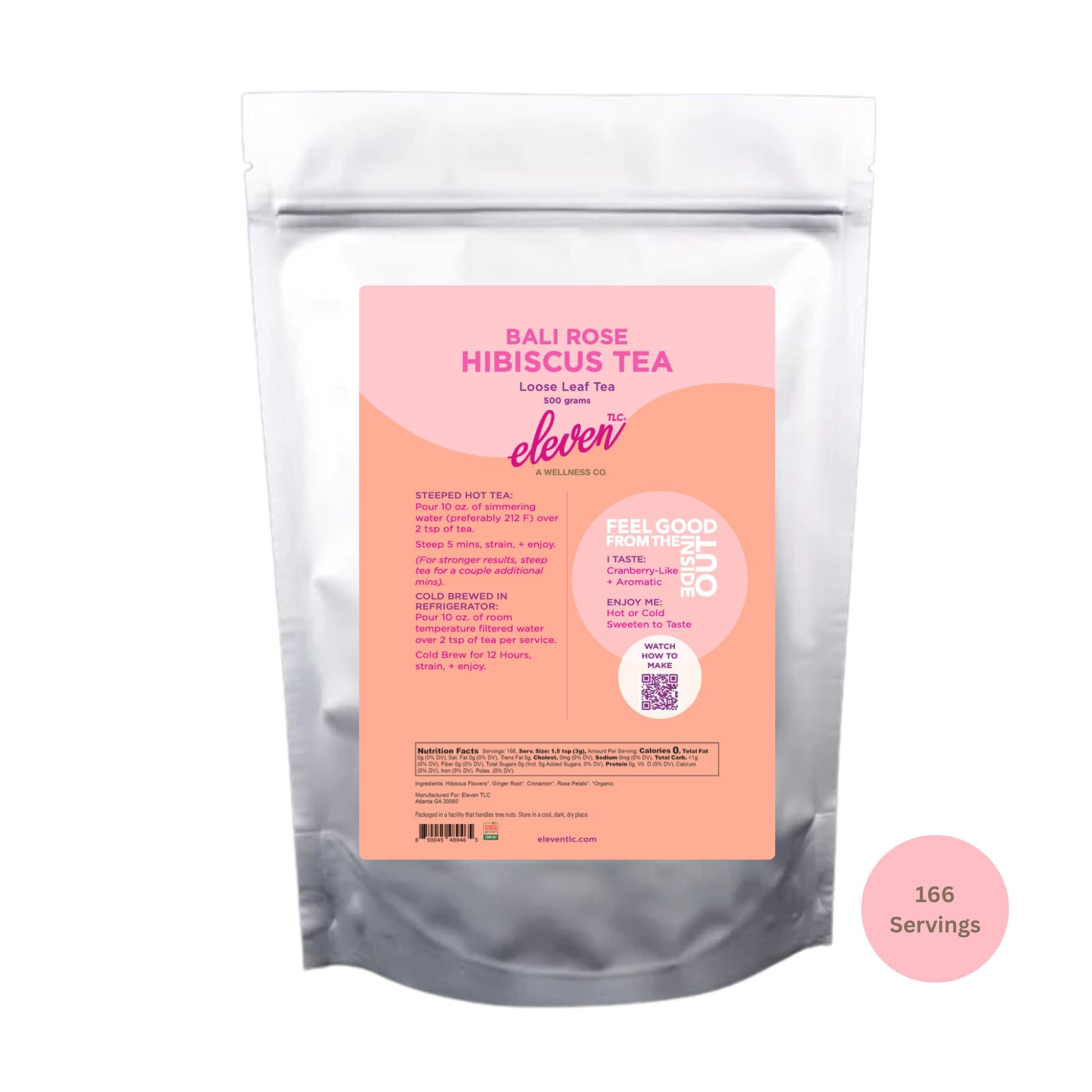 Organic Bailie Rose loose leaf tea with hibiscus, ginger, rose, and cinnamon blend. 500 Grams