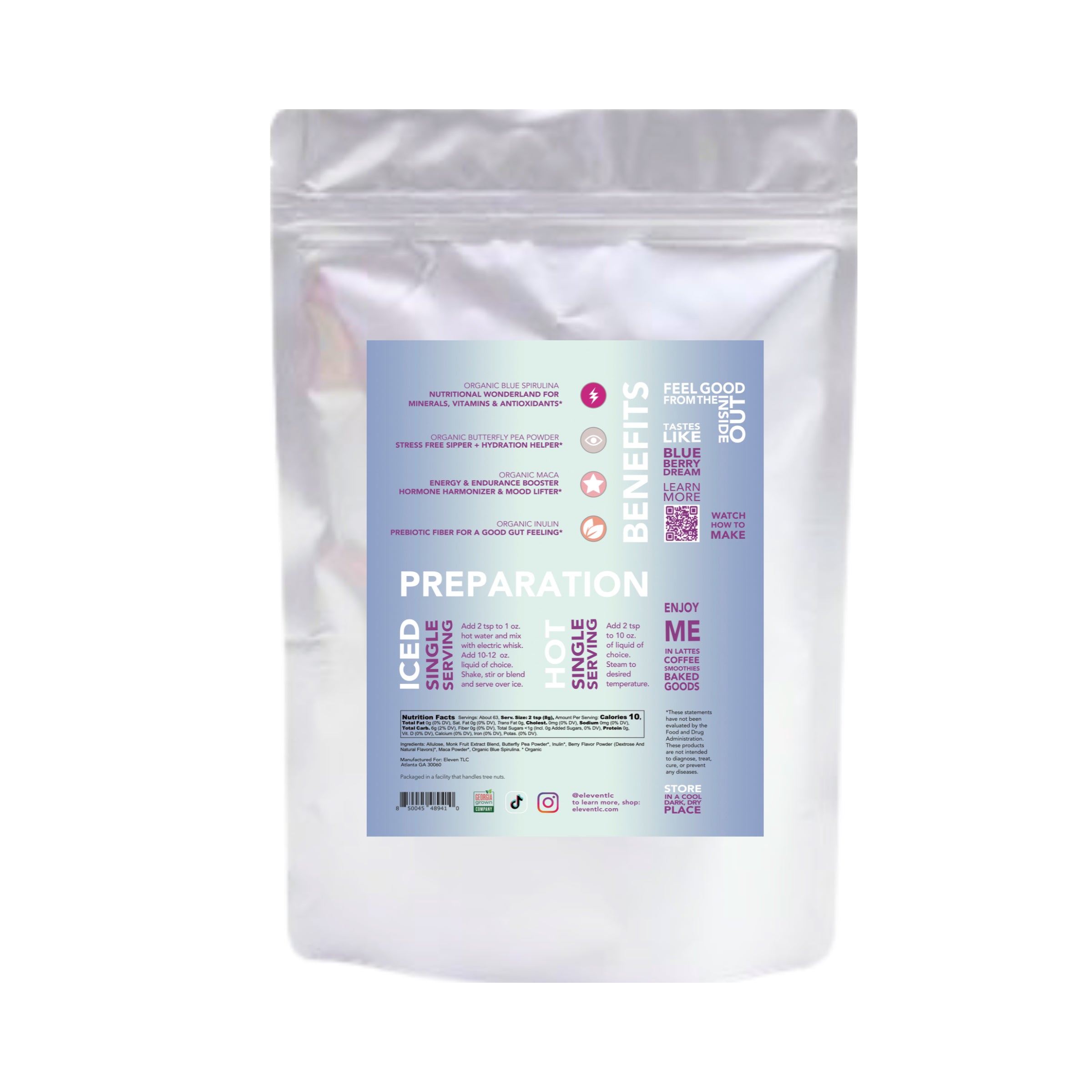 Berry Well Superfood Drink Mix – Caffeine-Free Energy with Organic Spirulina, Butterfly Pea & Maca