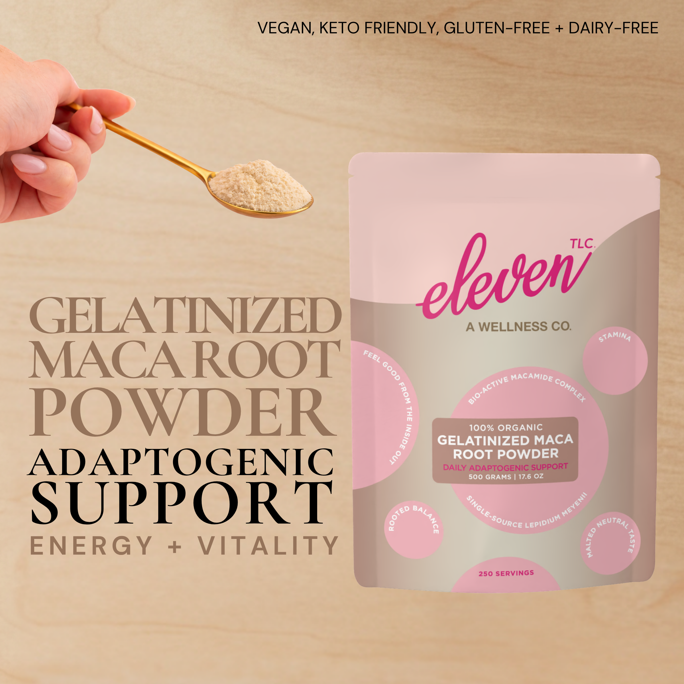 Gelatinized Organic Maca Root Powder 500g · Eleven TLC