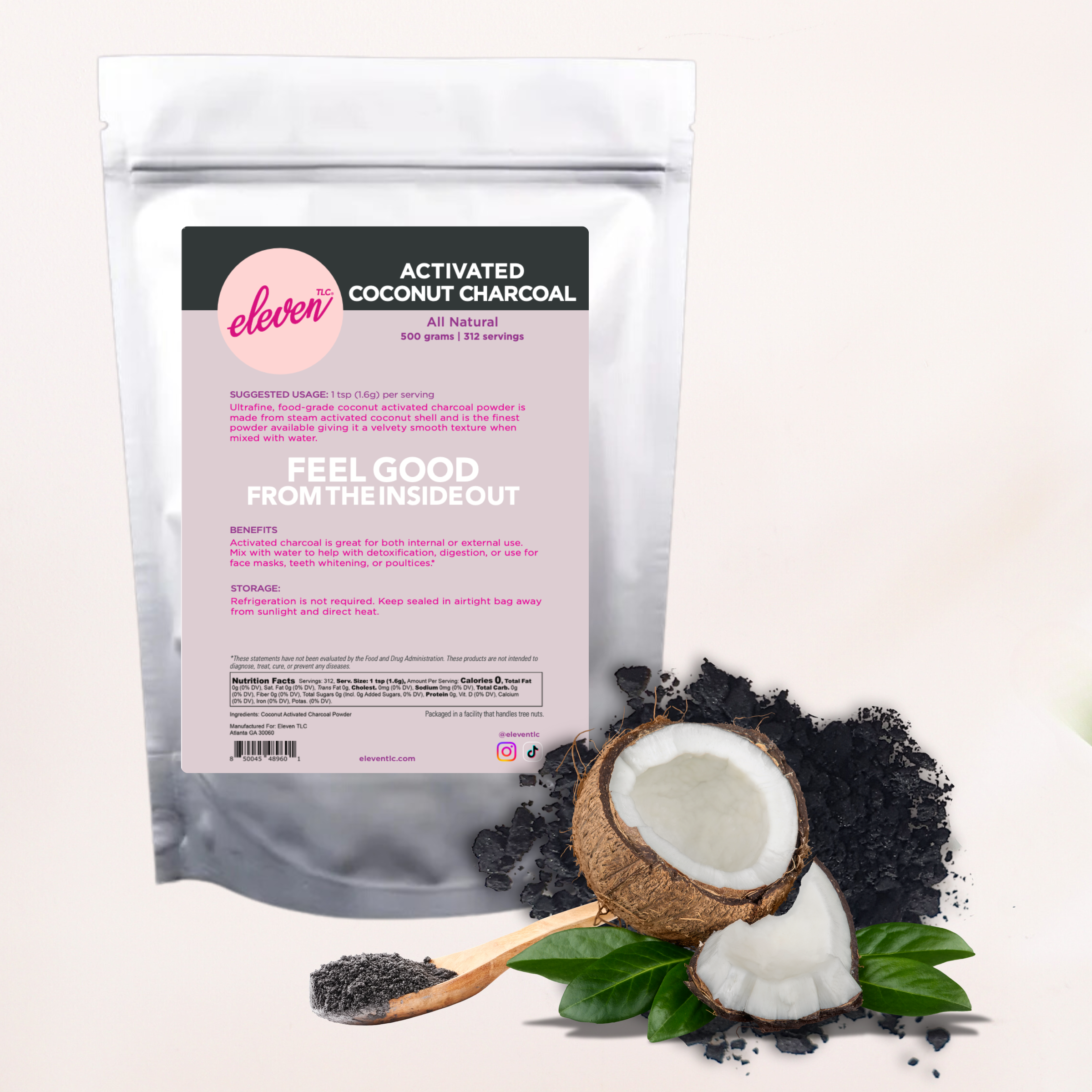 activated Coconut Charcoal powder for digestive health + detox