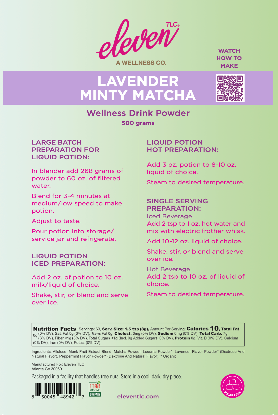 Lavender Minty Matcha (500g) | Mood Boosting Wellness  Drink Mix  |  62 servings